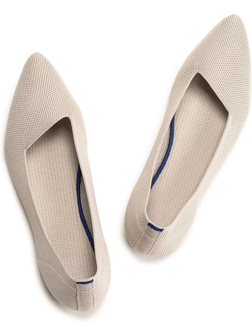Women's Ecru Comfort Pointed Toe Softable Pull On Knit Dress Casual Flat Shoes